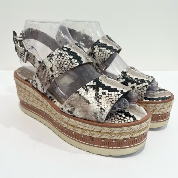 Vince Camuto Shoes - Vince Camuto Marsa Platform Wedge Sandals Faux Snakeskin Studded Jute Women 7.5